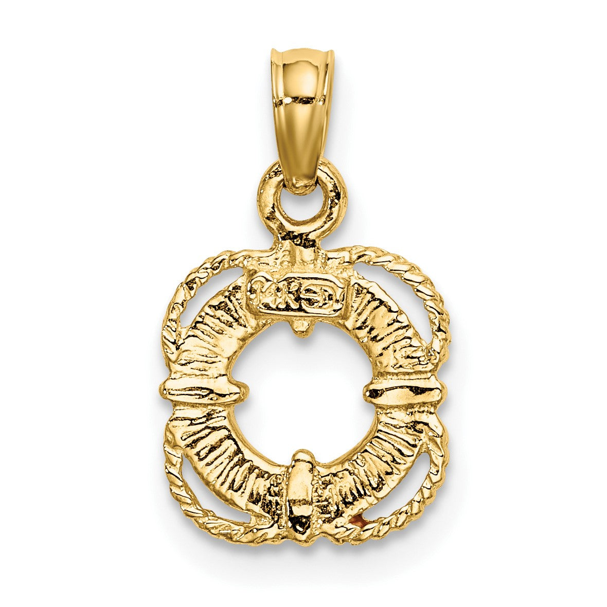 14K Red and White Enameled Life Preserver Ring Charm