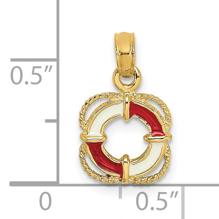 14K Red and White Enameled Life Preserver Ring Charm