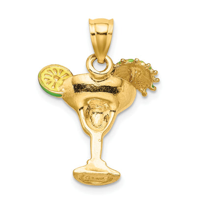14K Orange Enameled Margarita Drink with Umbrella and Lime Charm