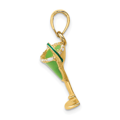 14K 2-D Green Enameled Salted Margarita Drink with Lime Charm