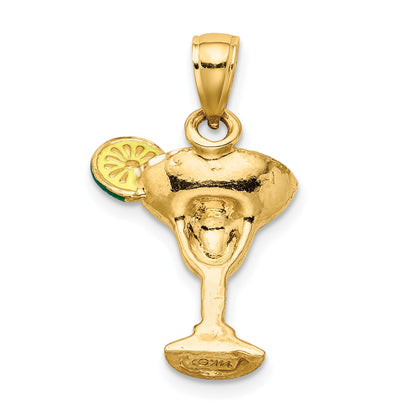 14K 2-D Green Enameled Salted Margarita Drink with Lime Charm