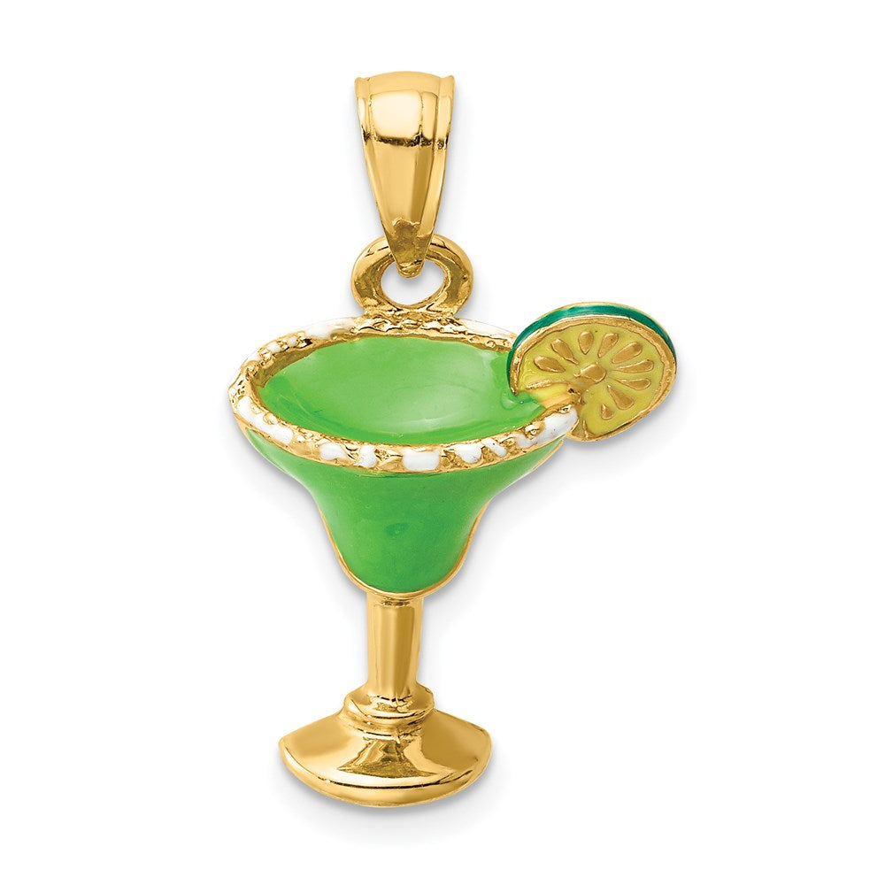 14K 2-D Green Enameled Salted Margarita Drink w/Lime Charm