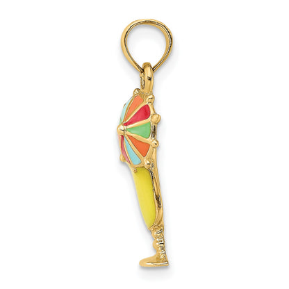 14K Yellow Enameled Tropical Drink with Multi-Colored Umbrella Charm