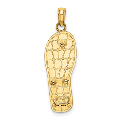 14K and White Rhodium 3-D Enameled Pink Flowers On Blue Stripes Flip-Flop Charm