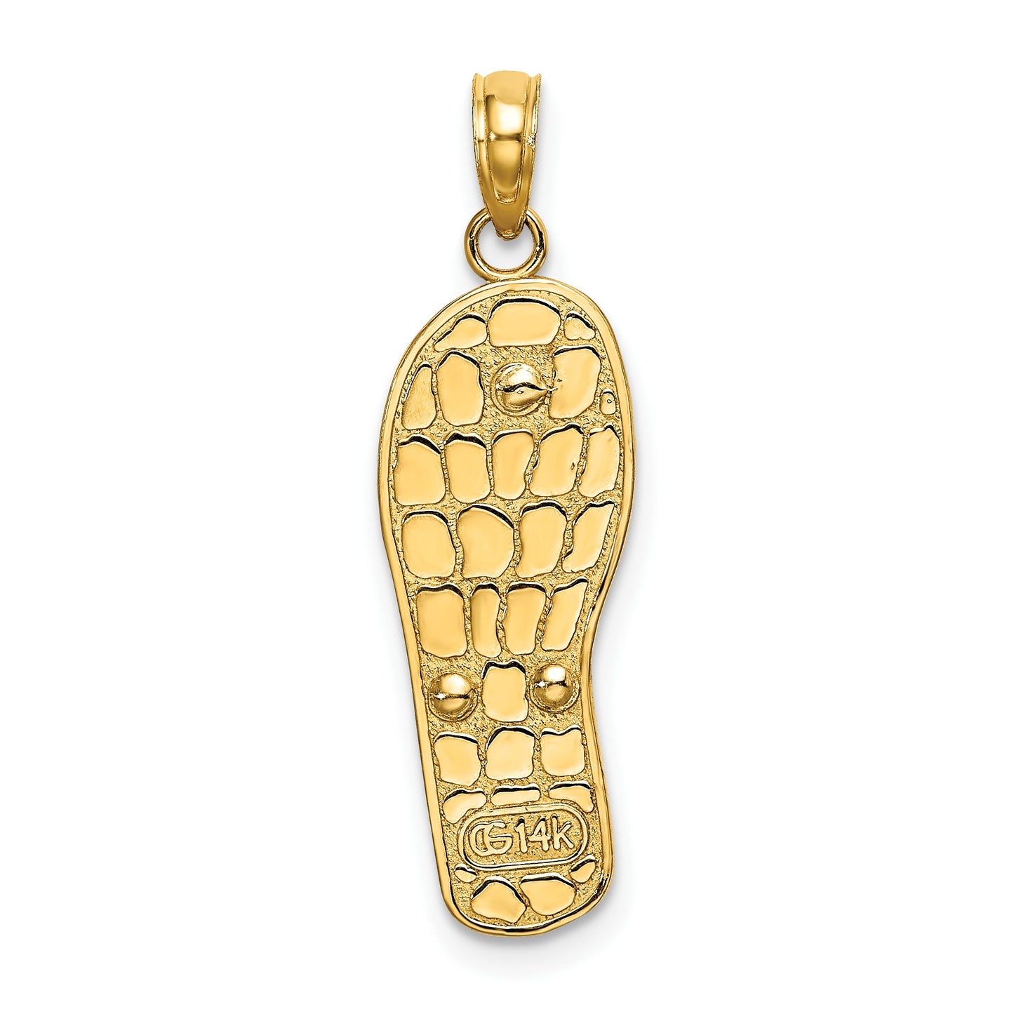 14K and White Rhodium 3-D Enameled Fuchsia and White Flowers On Aqua Flip-Flop Charm