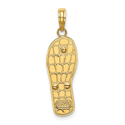 14K and White Rhodium Multi-Colored 3-D Enameled Fuchsia Flowers On Flip-Flop Charm