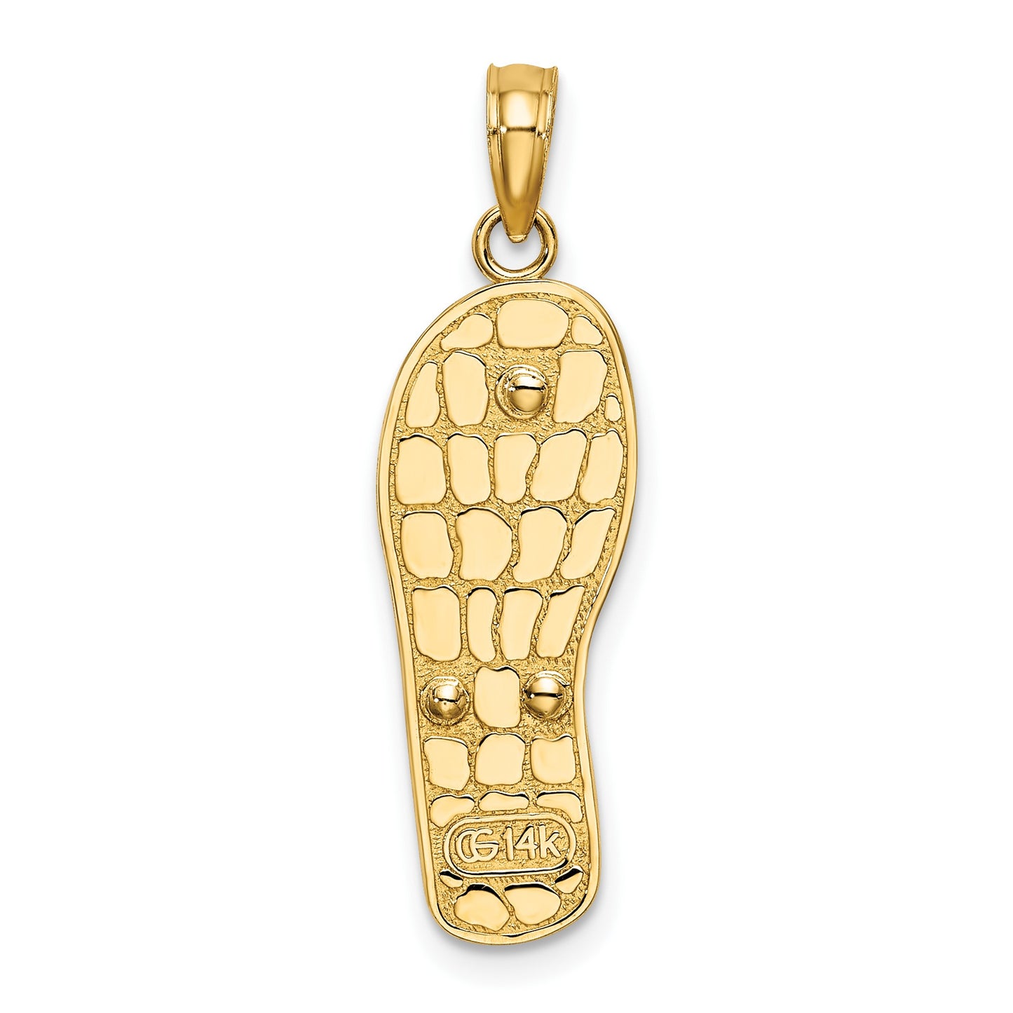 14K and White Rhodium Multi-Colored 3-D Enameled Beach Scene On Flip-Flop Charm