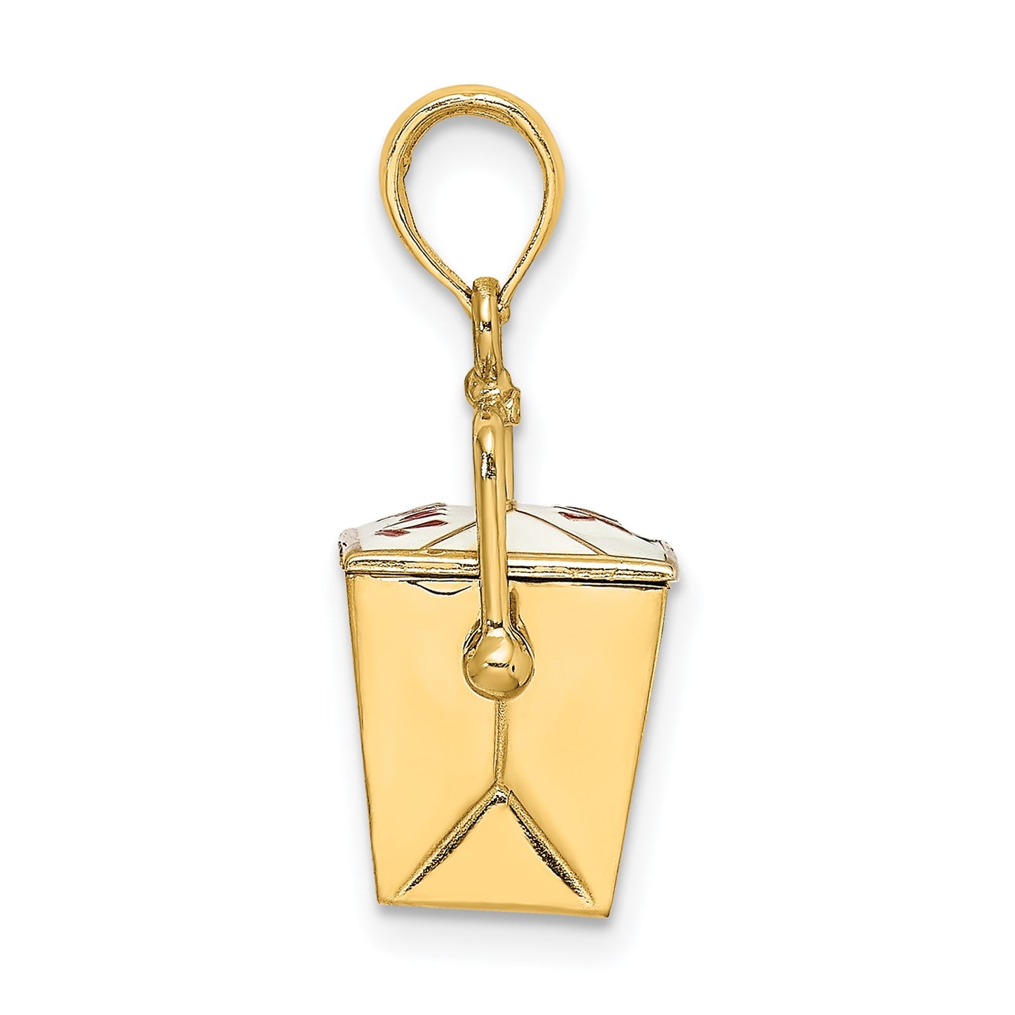 14K 3-D White and Red Enameled Chinese Take-Out Box with Moveable Handle Charm