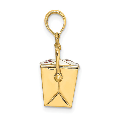 14K 3-D White and Red Enameled Chinese Take-Out Box with Moveable Handle Charm