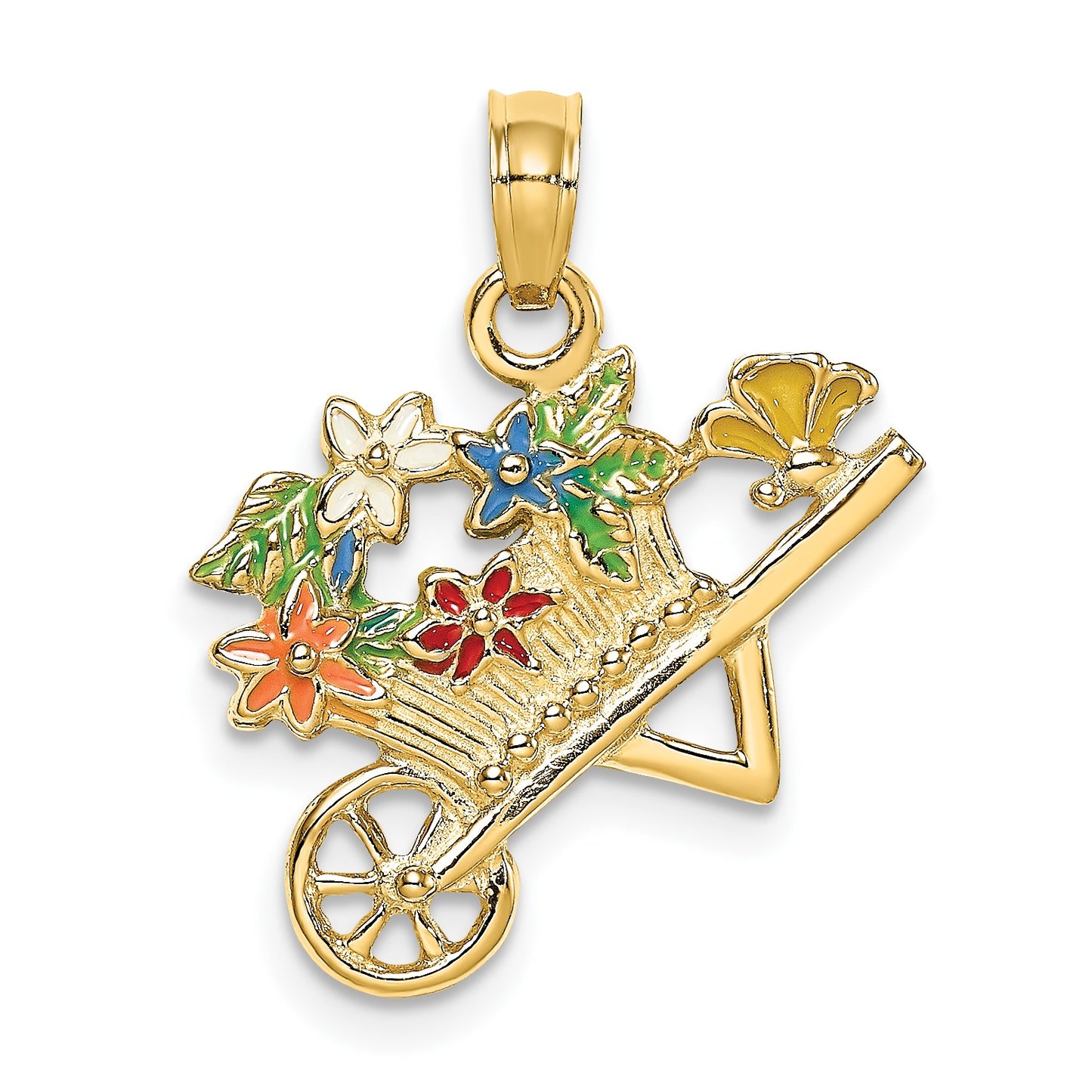 14K 3-D Multi-color Enamel Flower Cart Charm