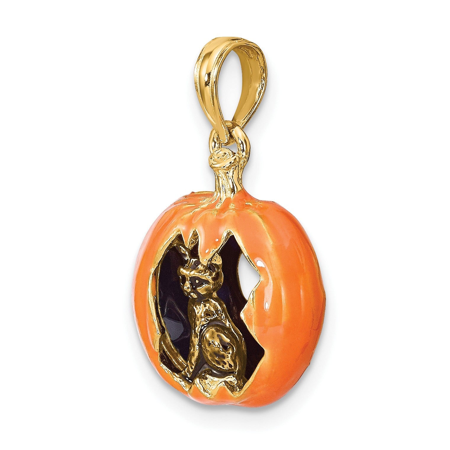 14K 3-D Enameled Jack-o-Lantern with Black Cat and Moon Charm