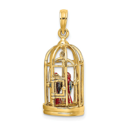 14K 3-D Bird Cage with 2 Enameled Birds and Opening Doors Charm