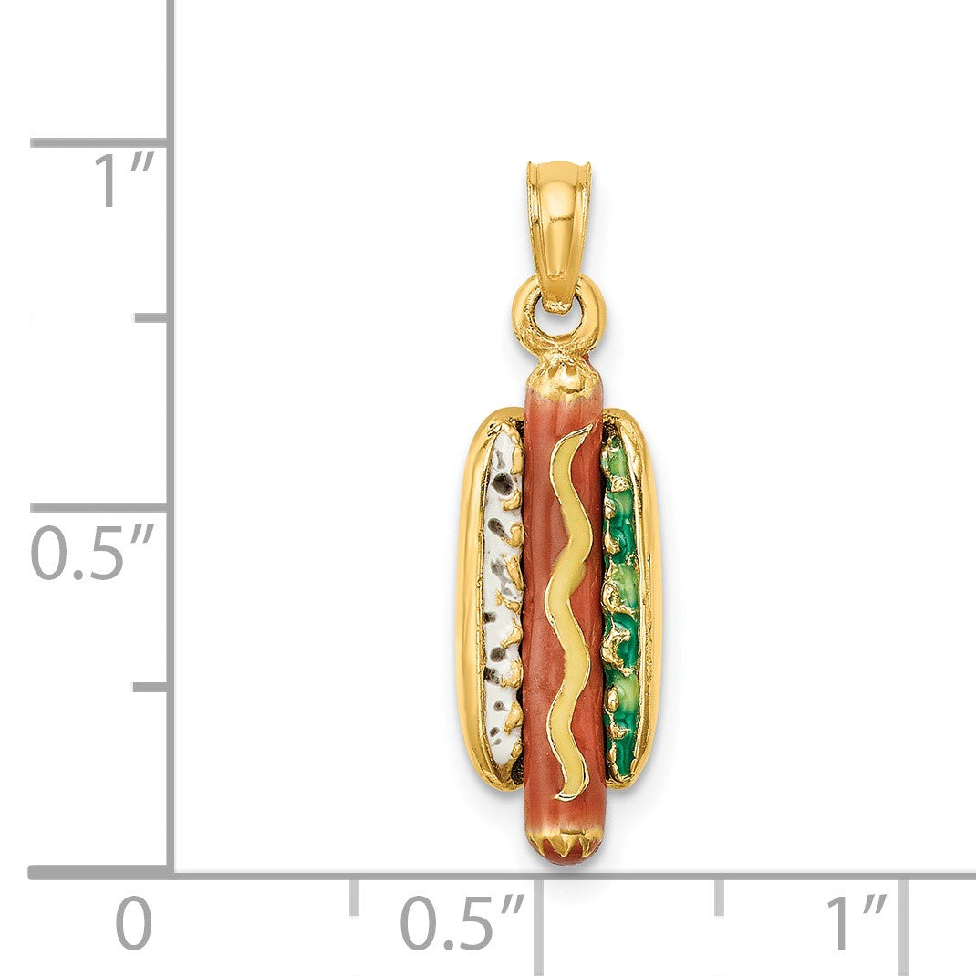 14K 3-D Multi-color Enameled Hot Dog with Bun Charm