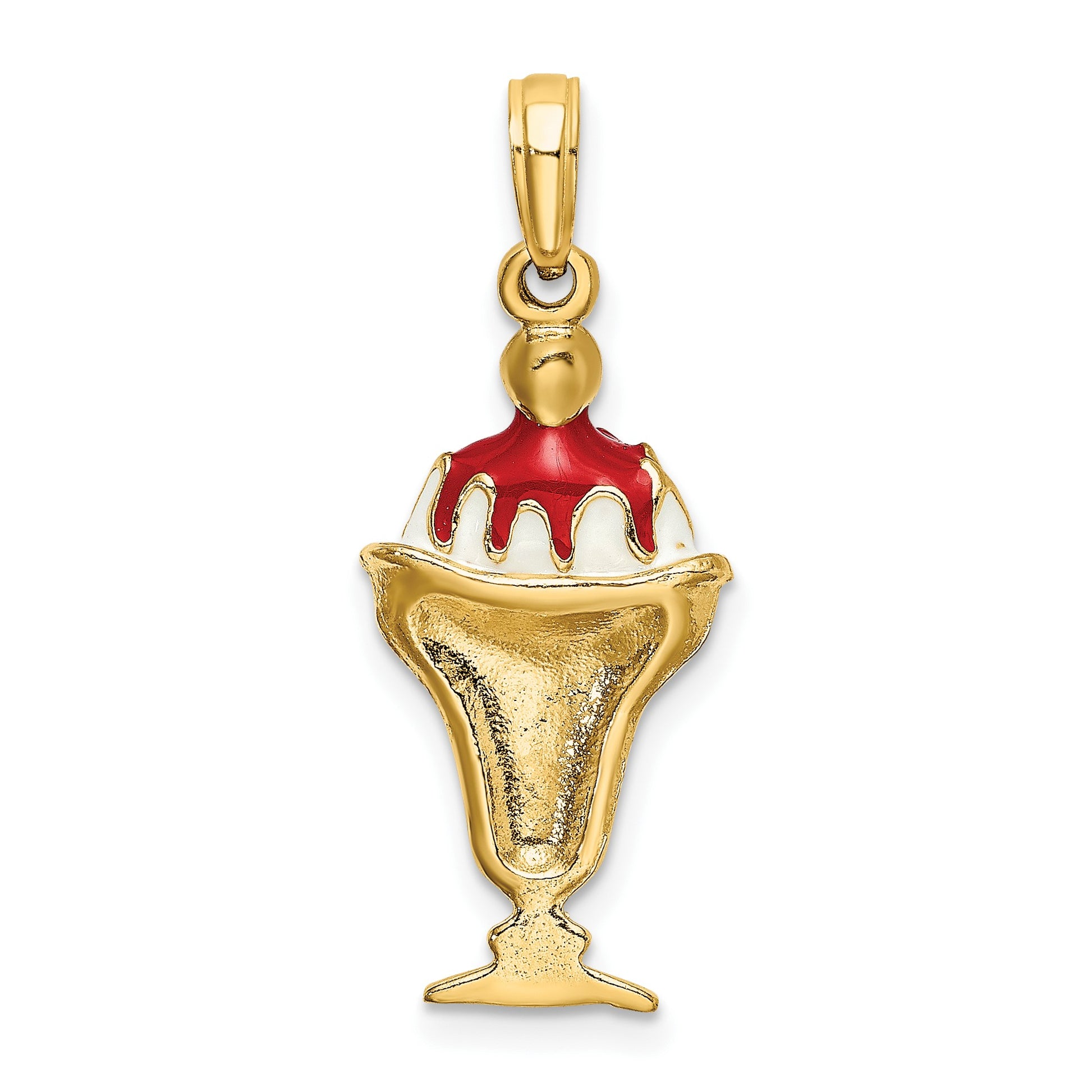 14K Brown and White Chocolate Ice Cream Sundae with Cherry Top Charm