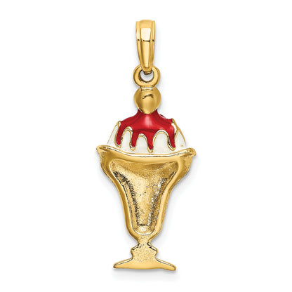 14K Brown and White Chocolate Ice Cream Sundae with Cherry Top Charm