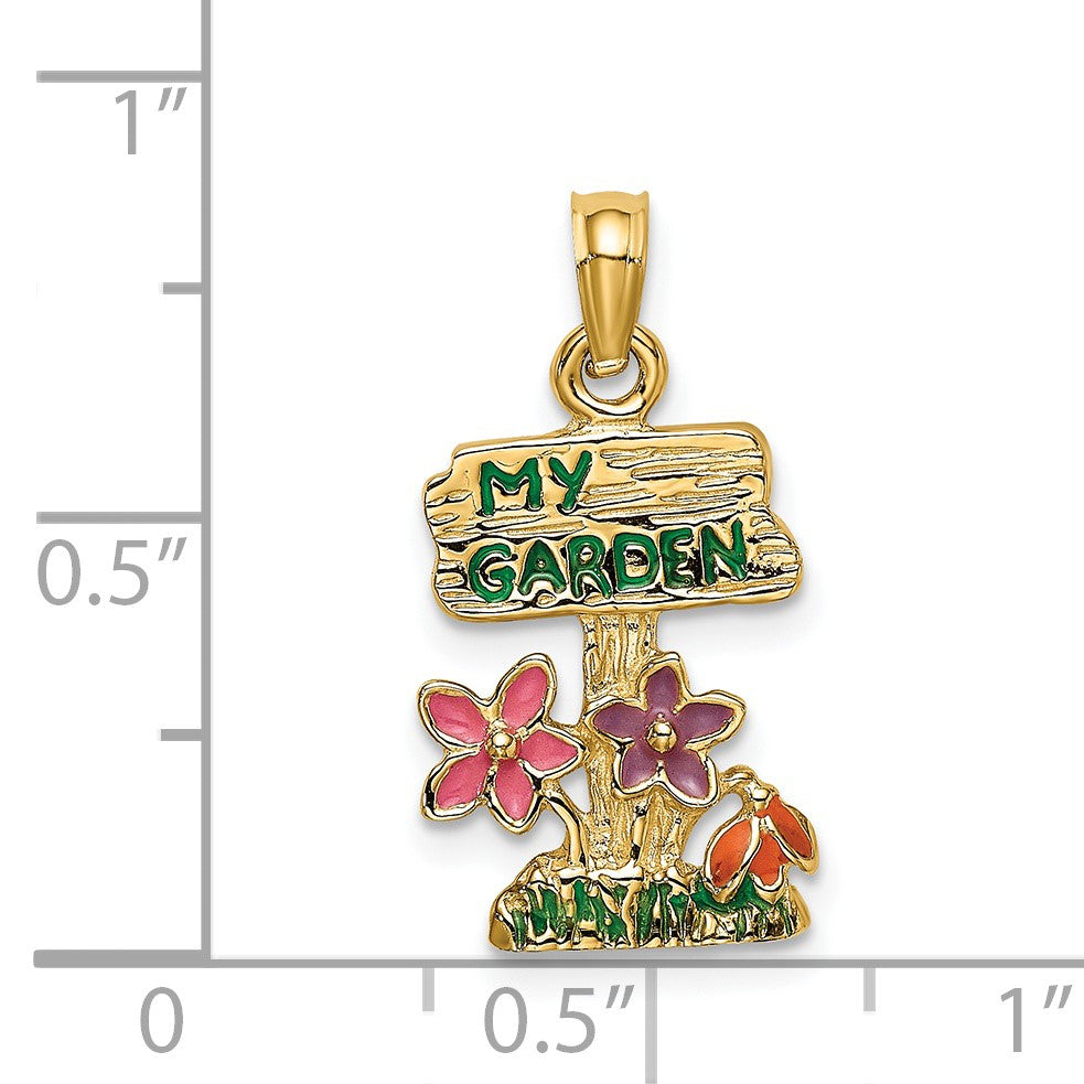 14K Multi-color Enamel MY GARDEN Post with Flowers Charm