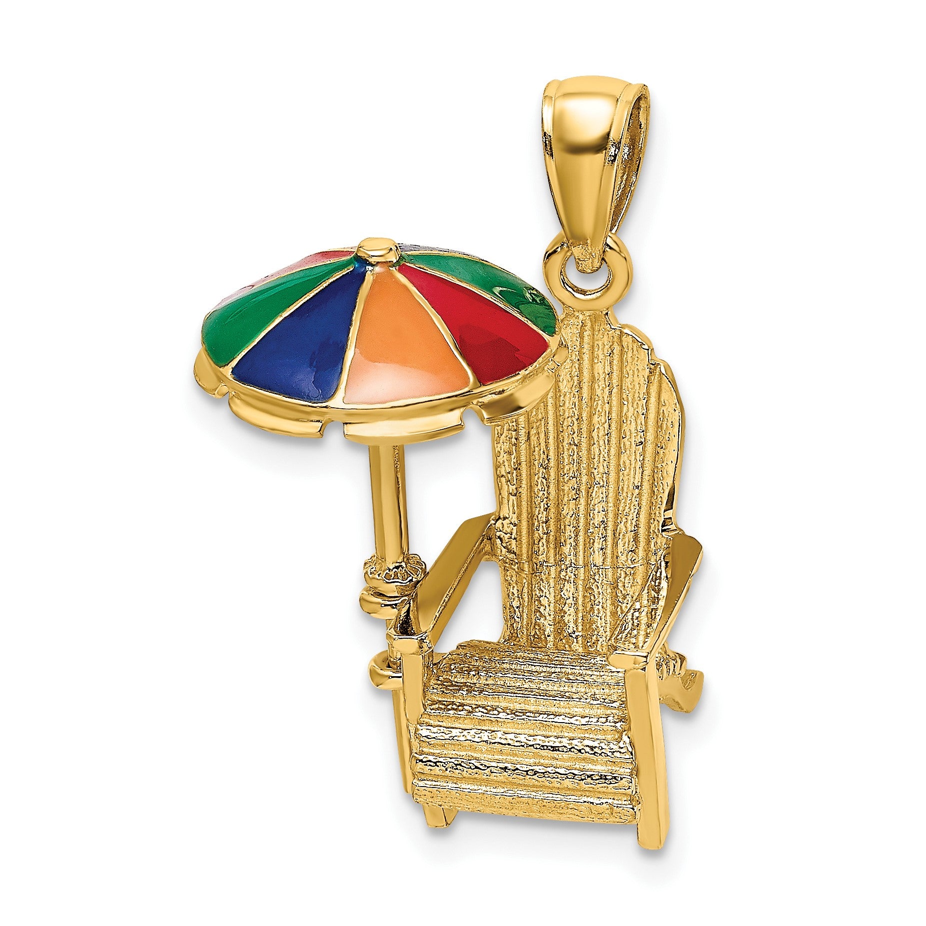 14K 3-D Rainbow Enameled Umbrella Beach Chair Charm