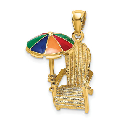 14K 3-D Rainbow Enameled Umbrella Beach Chair Charm