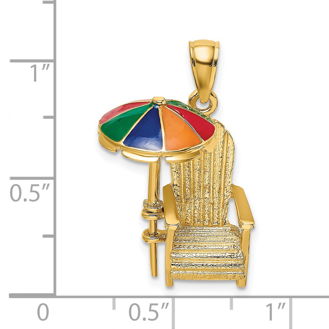 14K 3-D Rainbow Enameled Umbrella Beach Chair Charm