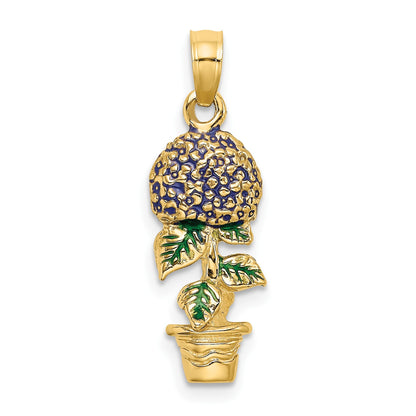 14K 3-D Enameled Lavender Hydrangea Flower In Pot Charm