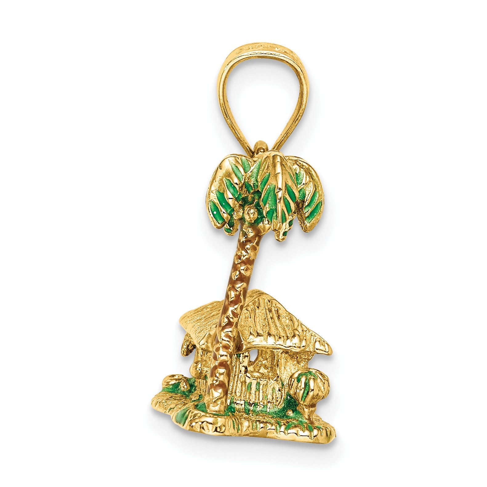 14K 3-D with Enamel Palm Tree and Hut Charm