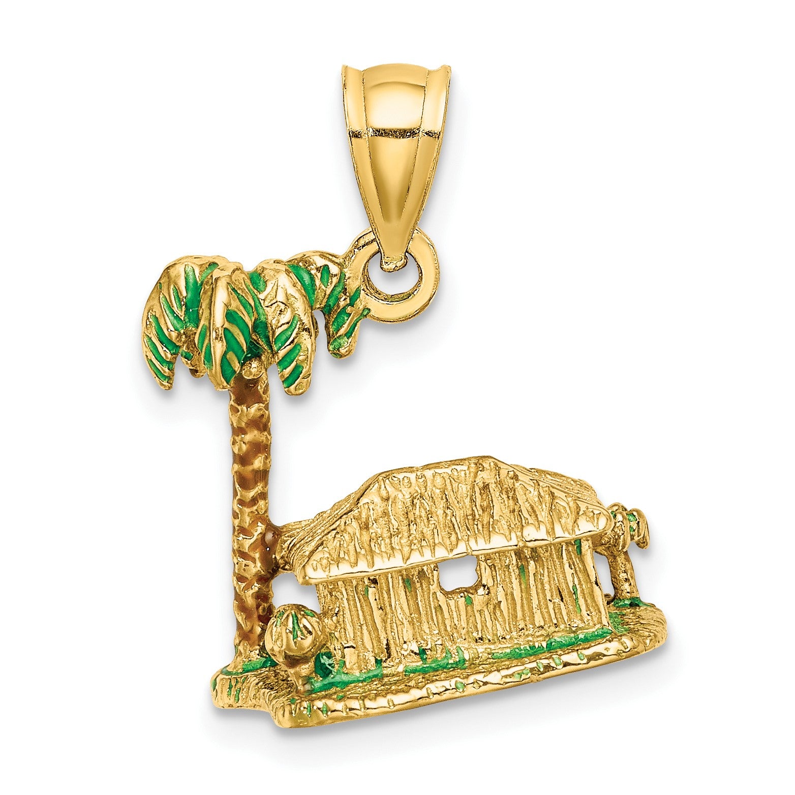 14K 3-D with Enamel Palm Tree and Hut Charm