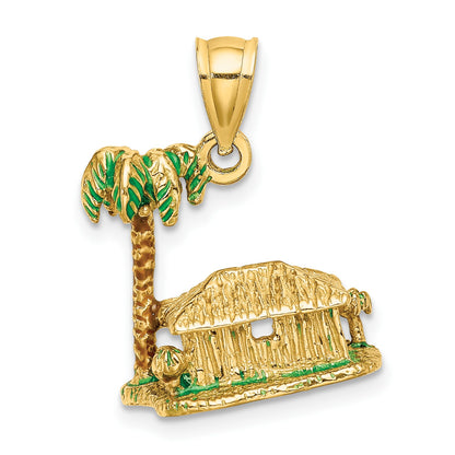 14K 3-D with Enamel Palm Tree and Hut Charm