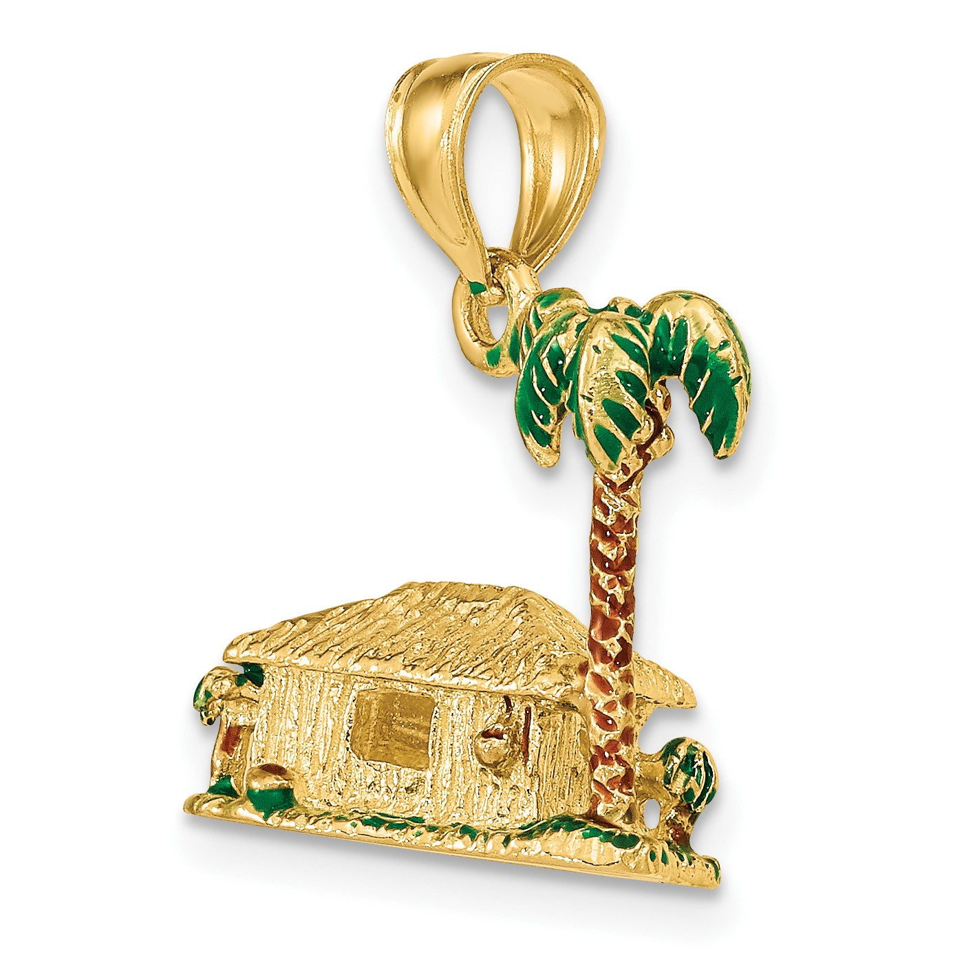 14K 3-D with Enamel Palm Tree and Hut Charm