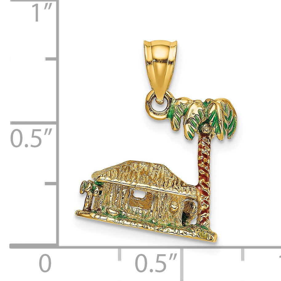 14K 3-D with Enamel Palm Tree and Hut Charm