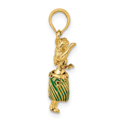 14K 3-D Hula Girl with Moveable Grass Skirt Charm