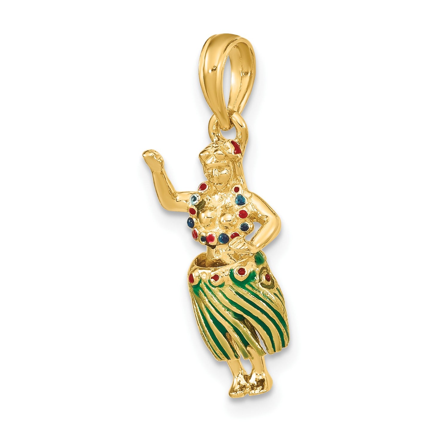 14K 3-D Hula Girl with Moveable Grass Skirt Charm