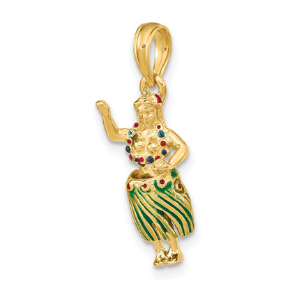 14K 3-D Hula Girl with Moveable Grass Skirt Charm