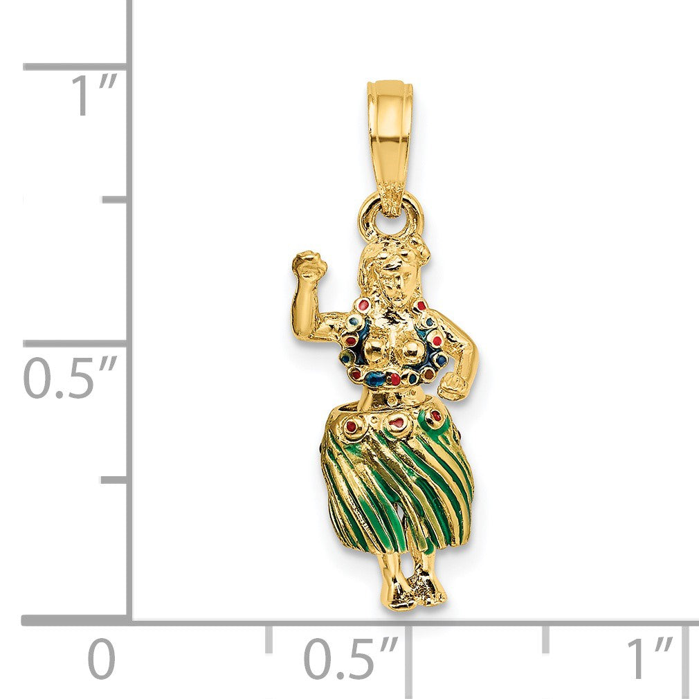 14K 3-D Hula Girl with Moveable Grass Skirt Charm
