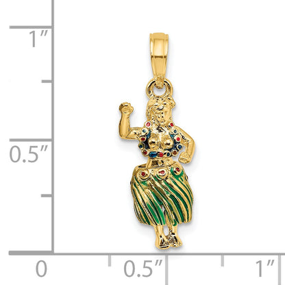 14K 3-D Hula Girl with Moveable Grass Skirt Charm