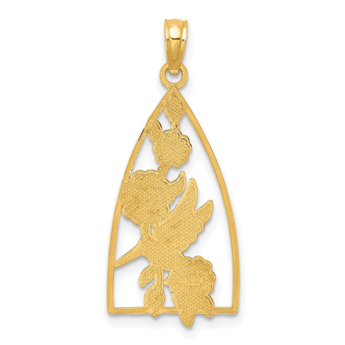 14K Enameled Hummingbird and Flowers Triangle Charm