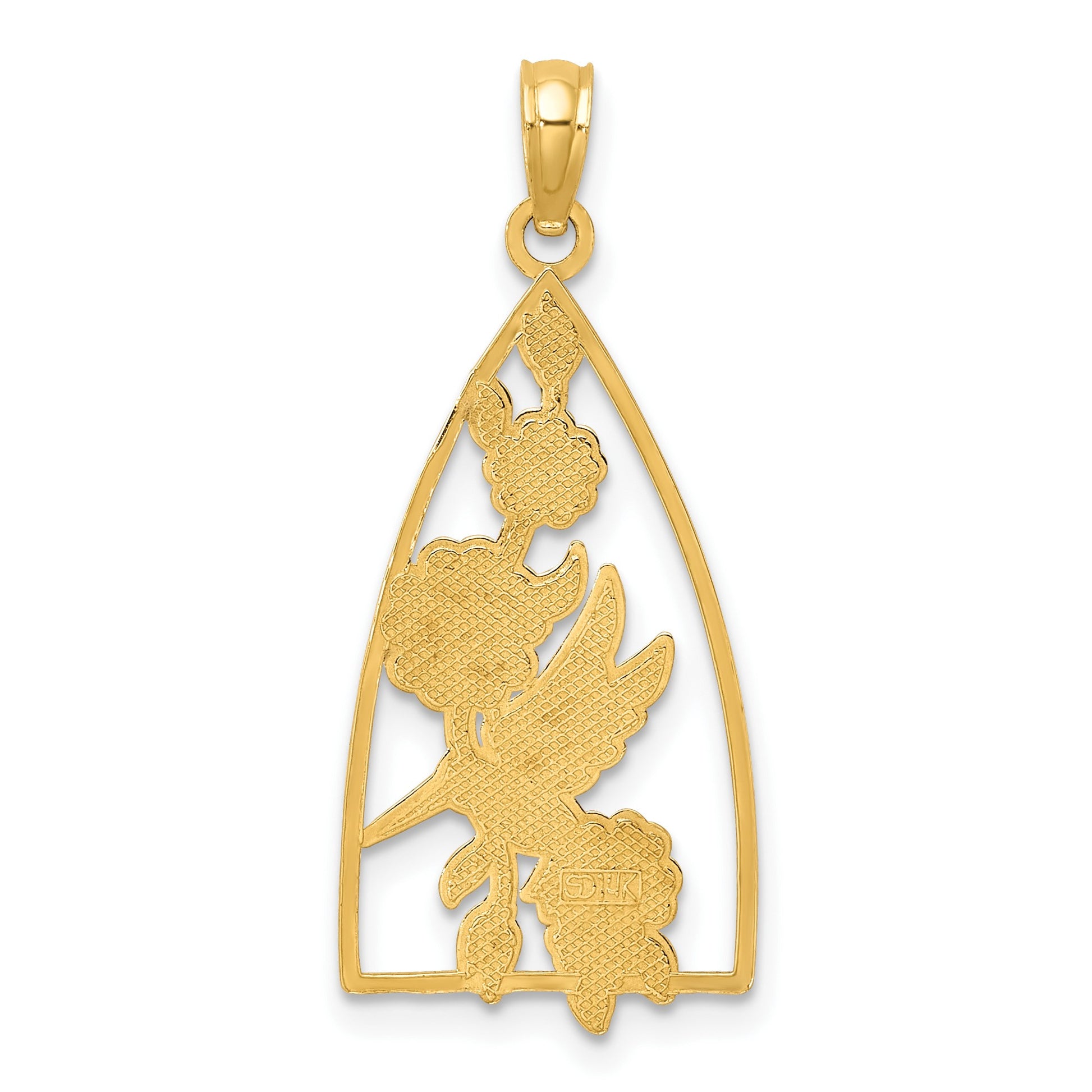 14K Enameled Hummingbird and Flowers Triangle Charm