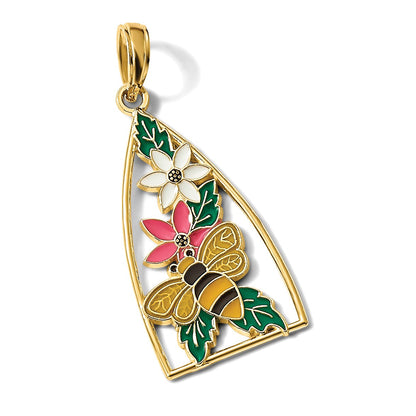14K Enameled Bumblebee and Flowers Triangle Charm