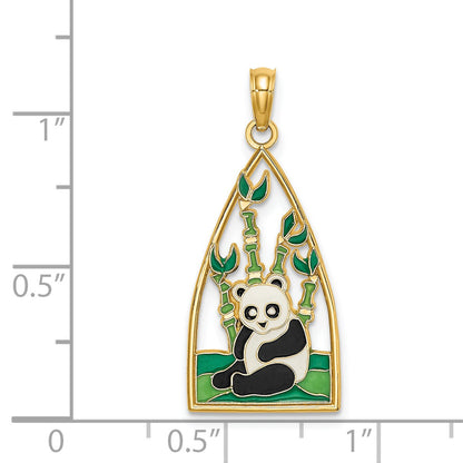 14K Multi-color Enamel Panda Bear and Bamboo Charm