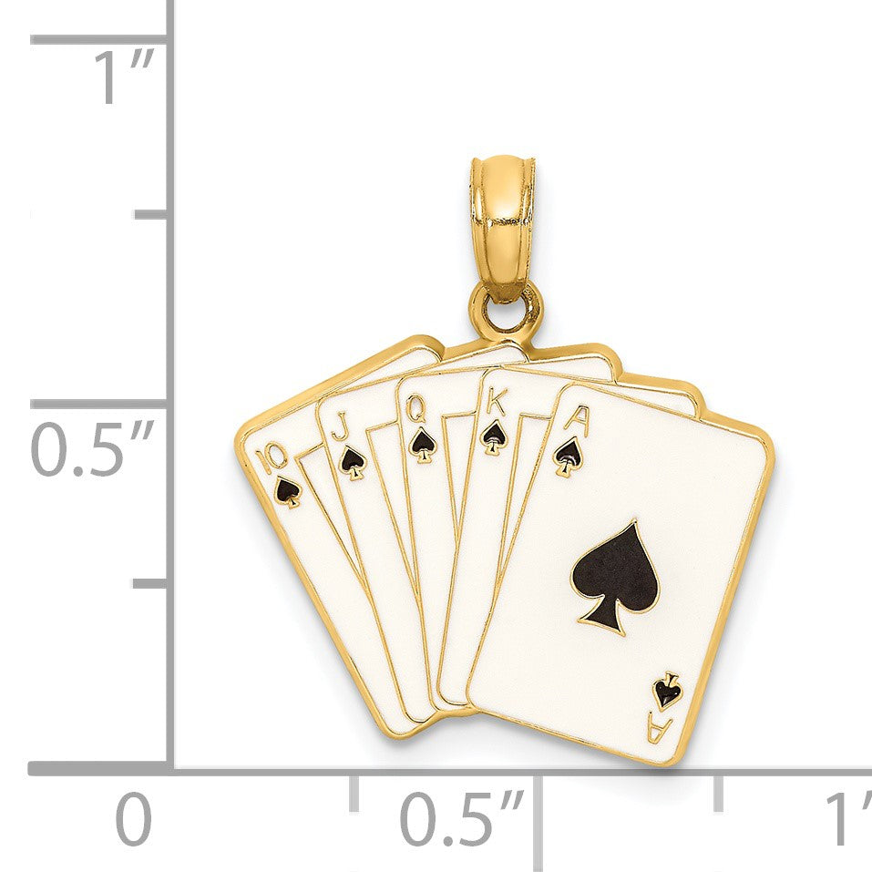 14K Enameled Playing Cards Royal Flush Charm