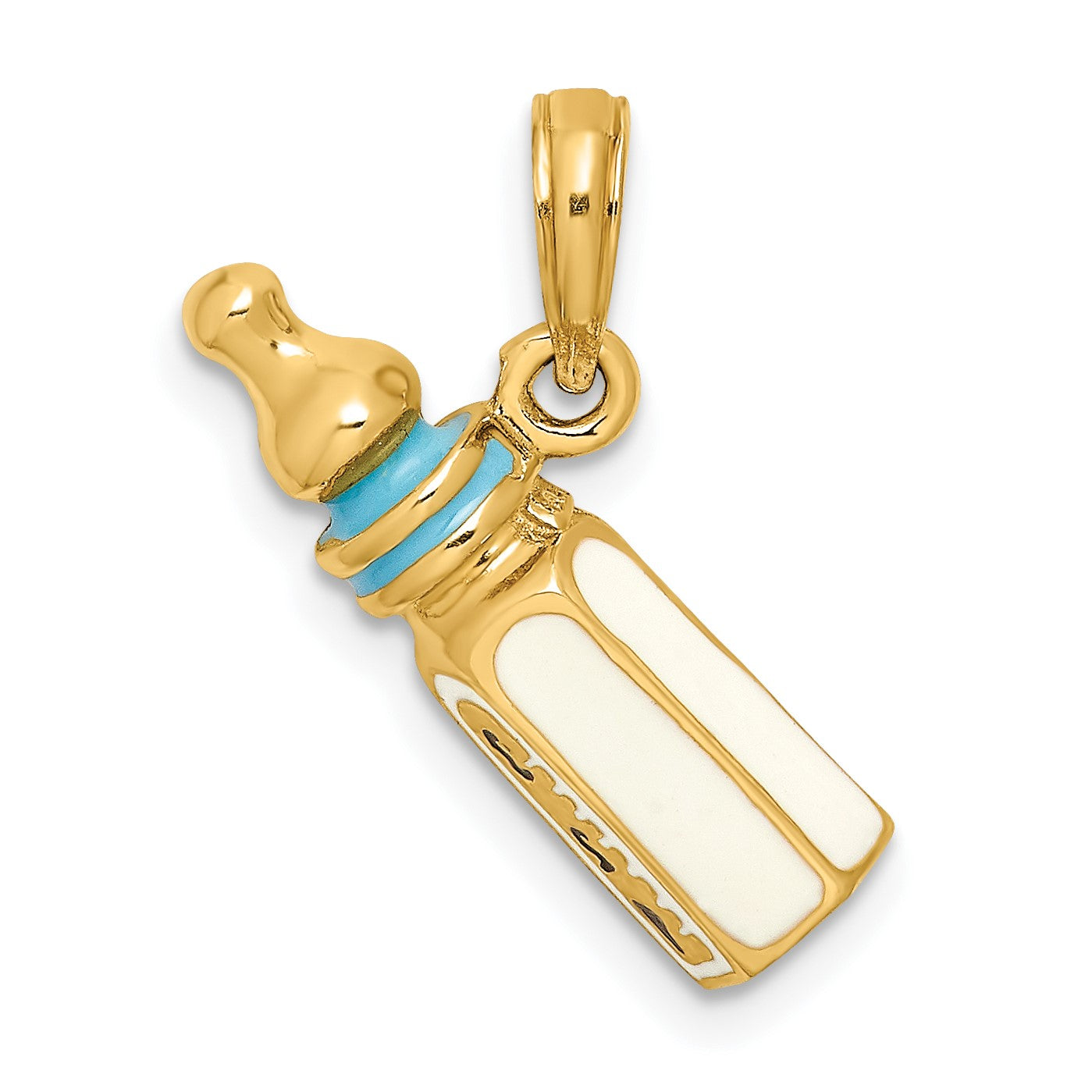 14K 3-D with Blue Enamel Baby Bottle Charm