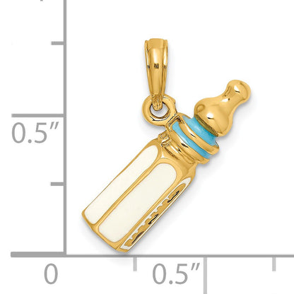 14K 3-D with Blue Enamel Baby Bottle Charm