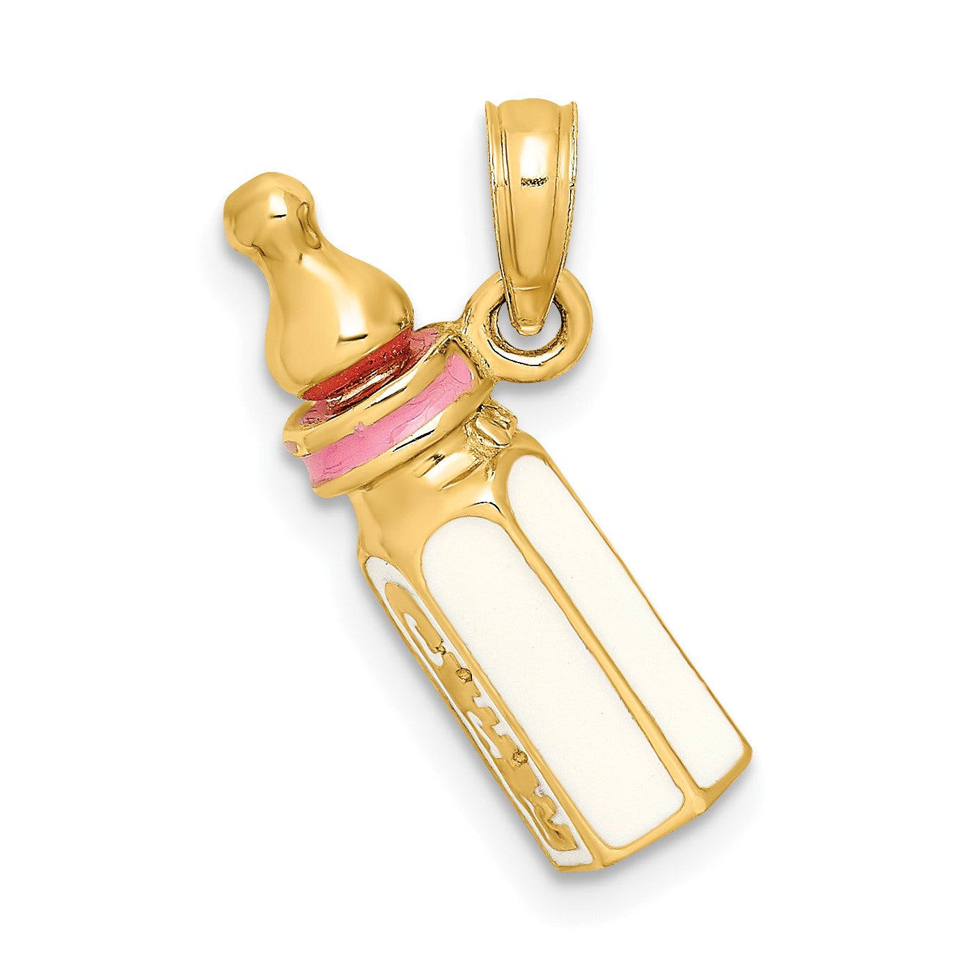 14K 3-D with Pink Enamel Baby Bottle Charm