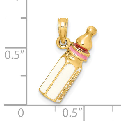 14K 3-D with Pink Enamel Baby Bottle Charm