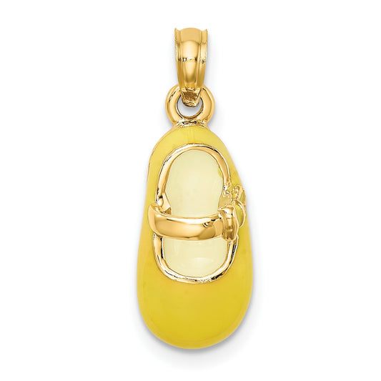 14K Yellow Enameled 3-D Baby Shoe Charm