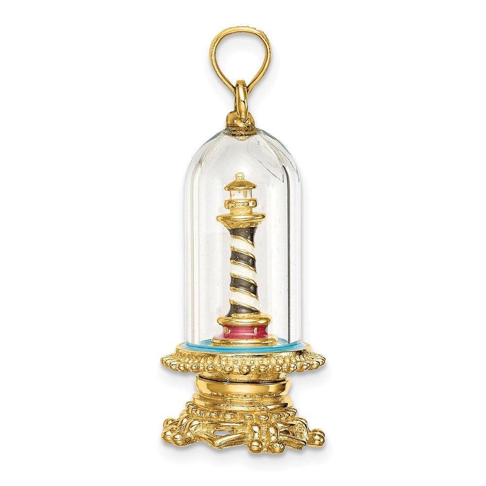 14K 3-D Enamel Lighthouse In Glass Dome Charm