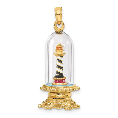 14K 3-D Enamel Lighthouse In Glass Dome Charm