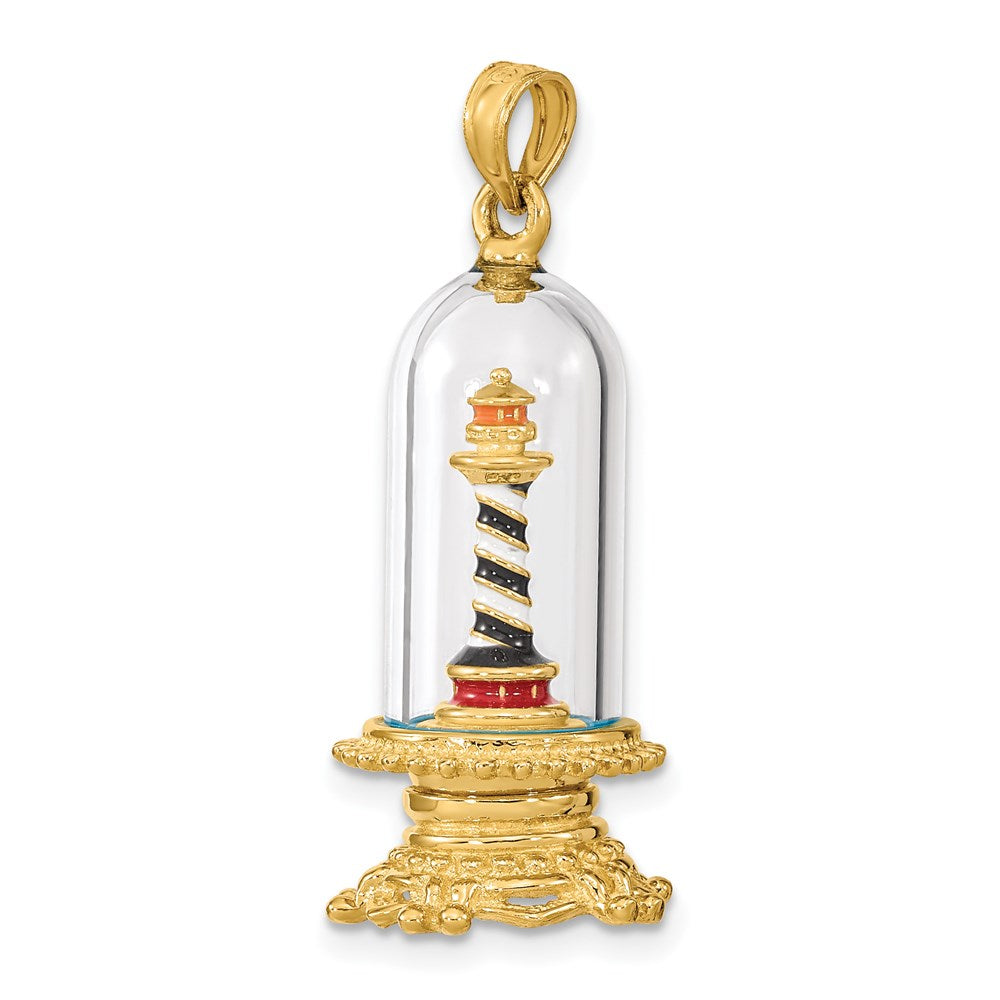 14K 3-D Enamel Lighthouse In Glass Dome Charm