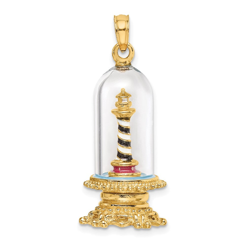 14K 3-D Enamel Lighthouse In Glass Dome Charm