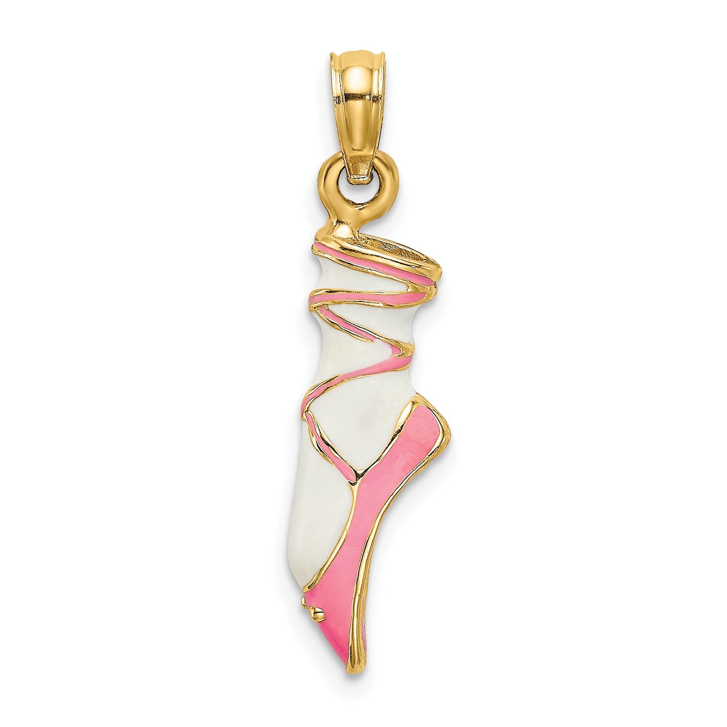 14K 3-D Pink and White Enameled Ballet Shoe Charm