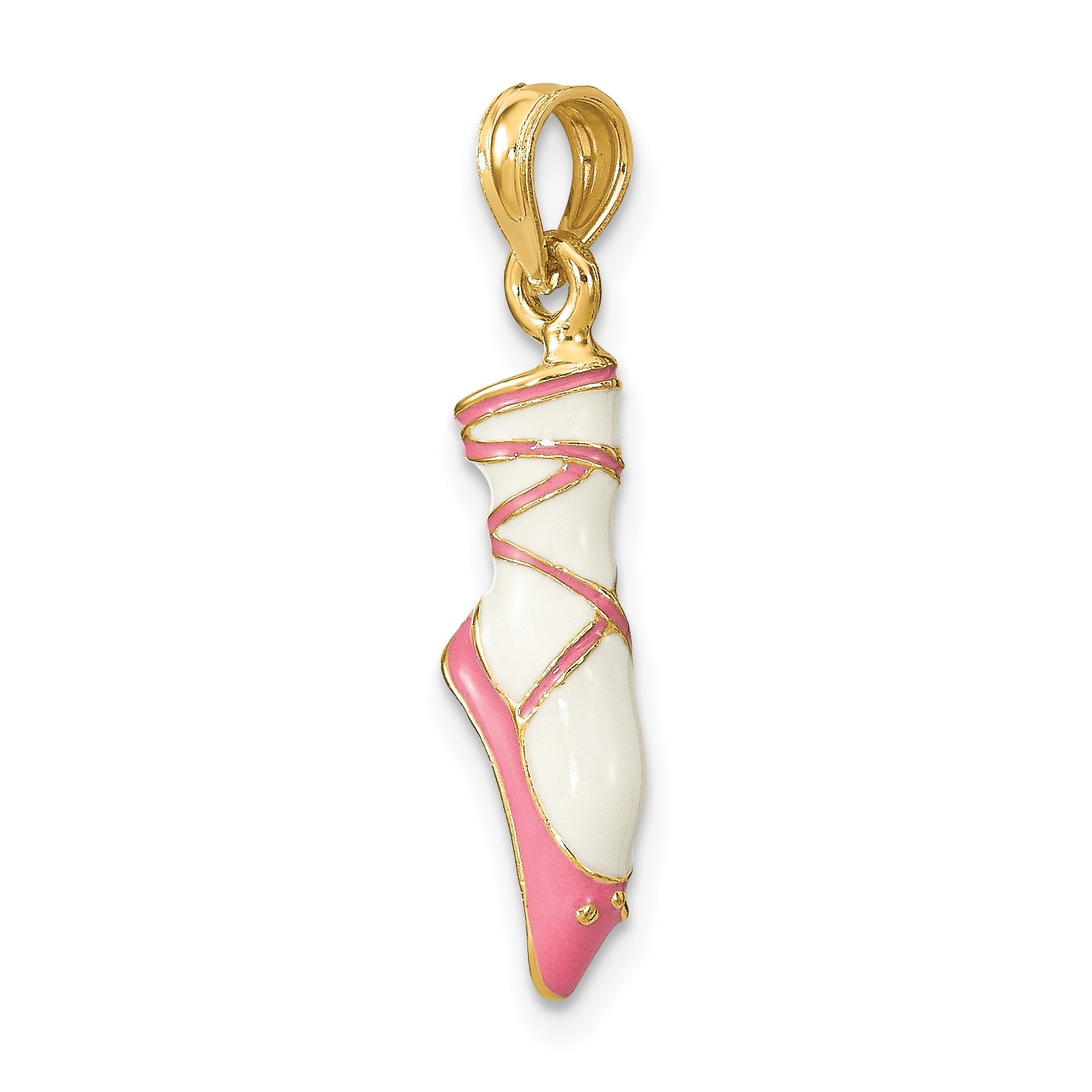 14K 3-D Pink and White Enameled Ballet Shoe Charm